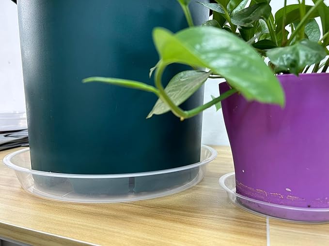 OUPSAUI 4 Pack Clear Plant Saucer 4 6 8 10 12 14 16 18 20 22 Inch Plant Trays for Pots, Plastic Extra Large Planter Saucers for Outdoors Indoors, Drip Catcher Water Tray for Plants (6 Inch)