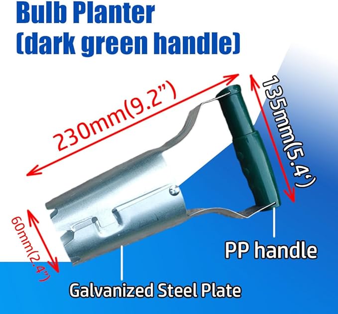 Bulb Planter+Seed Dibber, Dark Green PP Handle, Galvanized Steel, Bulb Planter Tool Length 230mm(9.2"), Dibbler Gardening Tool 11.2", Easy Drilling/Transplanting/Planting