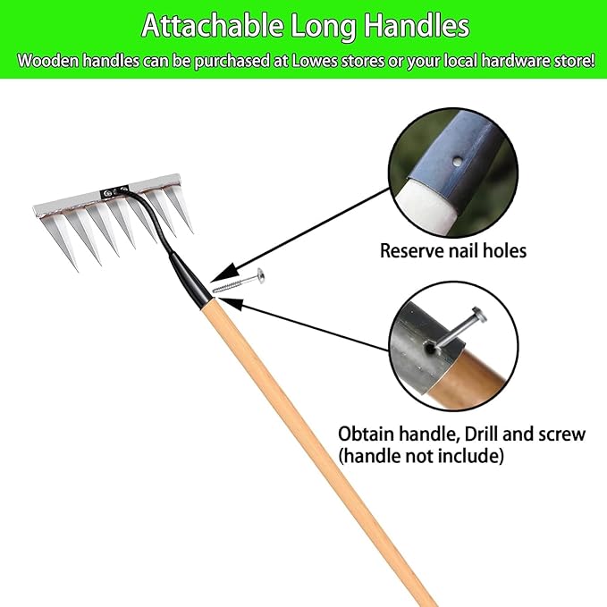 2Pcs Iron Rake for Weeding, Garden Metal Rake Heavy Duty with 5 Tines, Garden Weeding Rake Tools, Sharp Gardening Weed Rake Tool, Hand Rake Weeder Tool Weed Puller for Backyard Farm Planting Weeding