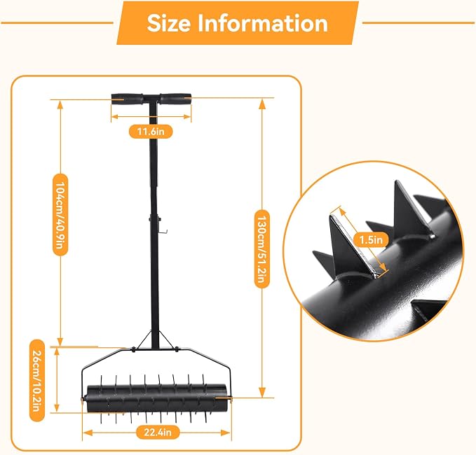 23 Inch Rolling Lawn Aerator - Upgraded Heavy Duty Lawn Aerator Tool with Adjustable Handle Heights, Manual Soil Spike Aerator for Yard and Garden, Water or Sand Fillable for Soil Penetration