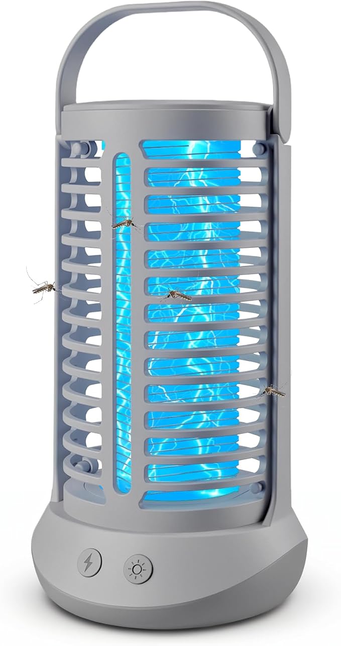 Bug Zapper Outdoor, Mosquito Zapper with LED Light, Rechargerable Mosquito Killer Lamp Fly Zapper Outdoor Indoor, Insect Zapper Electric Fly Traps, Mosquito Killer for Patio Yard Camping(Grey)