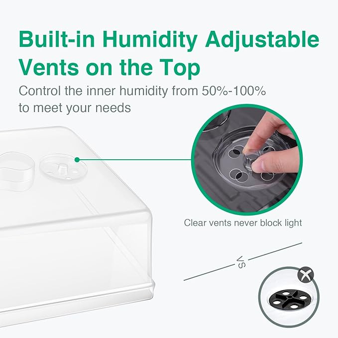 SOLIGT [Thick Plastic] 5-Set Strong Seed Starter Trays with 5" Humidity Domes for Seed Starting, Germination, Seedling Propagation & Plant Growing, Holds 240 Cells in Total