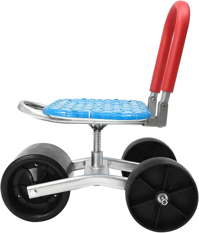 Garden Cart Rolling Stool Garden Scooter Stool Work Seat Cart Adjustable Height with 3 Wheels 360 Swivel Seat Garden Stool for Planting Lawn Yard