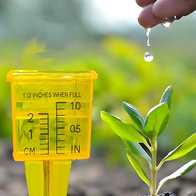 mollensiuer 4Pcs Rain Gauge Outdoor Plastic Sprinkler Gauge Transparent Outdoor Water Measuring Tool Lawn Water Gauge with Wide Mouth for Lawn and Garden Water Measuring Tool, Bright Yellow