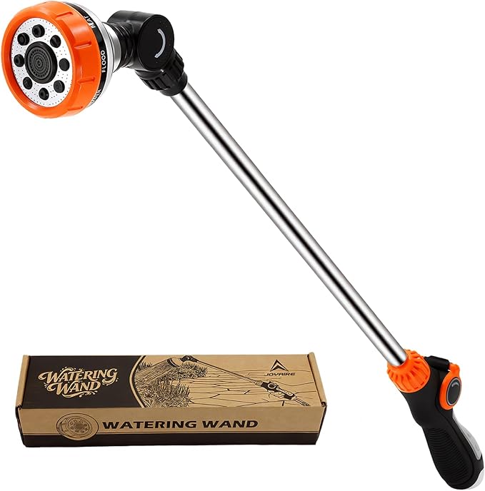 24-Inch Watering Wand with 8 Spray Patterns & 180° Rotating Head, Arthritis Friendly Hose Sprayer Nozzle with Thumb Control, Hose Nozzle for Hanging Baskets, Garden Plant & Cleaning Works