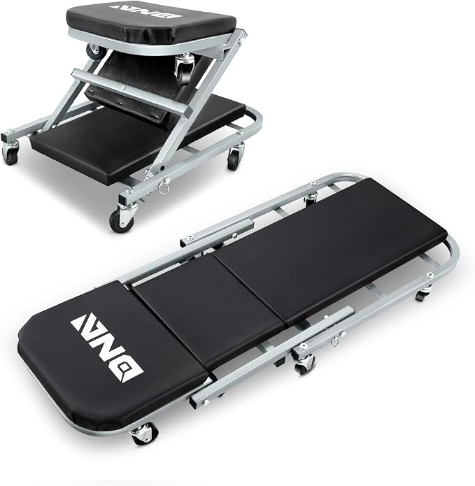 ‎DNA MOTORING TOOLS-00187 40 Inches 2 IN 1 Rolling Folding Car Creeper/Seat, 6 Pcs 2" Casters, 150kg Weight Capacity, Gray