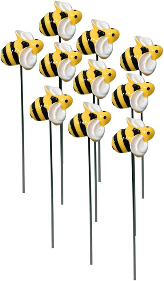 10Pcs Bee Garden Stakes Decor Metal Yard Art Ornaments Front Yard Art Stick Floral Picks Spring Summer Resin Bumble Bees Garden Stakes Outdoor Lawn Pathway Patio Plant Pot, Flower Bed Yellow