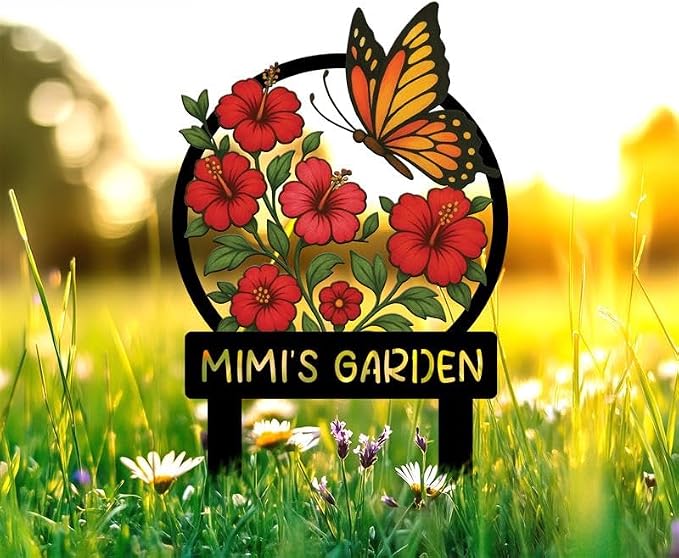 Personalized Metal Yard Sign for Mother's Day, Bird & Flower Design, Gift for Garden Lovers, Metal Sign, Garden Decor (Red flower)