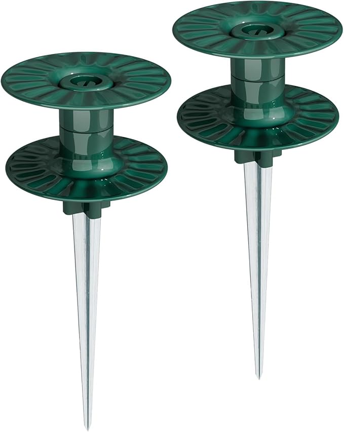 10 Inch Garden Hose Guide Spike, Rust Free Zink Sturdy Metal Stake, Heavy Duty Dark Green Spin Top, Keeps Garden Hose Out of Flower beds, for Plant Protection Greenhouse, Yard Lawn, 2PCS