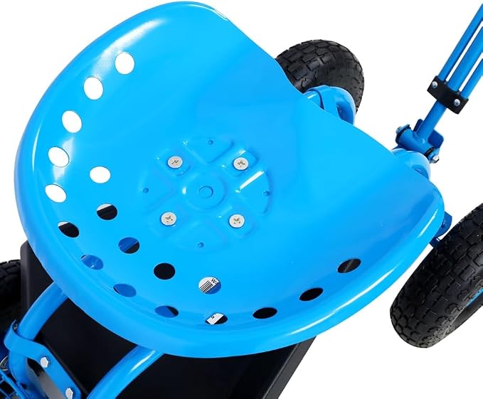 Garden Cart Rolling Scooter, Adjustable Height Heavy Duty Scooter, Rolling Garden Cart with 4 Wheels and Extendable Handle, Garden Stool Cart with 360-Degree Seat and Tool Tray Blue