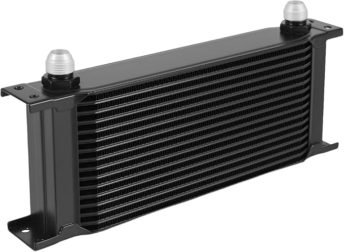 maXpeedingrods 16 Row Engine Oil Cooler, 10AN Stacked Plate Transmission Engine Oil Cooler Universal British Radiator Aluminium Black