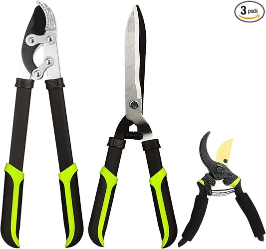 YRTSH Loppers Hedge Clippers & Pruners Combo Set 3-Piece Hedge Shears, Sharp Tree Trimmer Branch Cutter for Yard, Lawn & Garden, Professional Tree Clippers Yard Clippers for Indoor & Outdoor Gardening