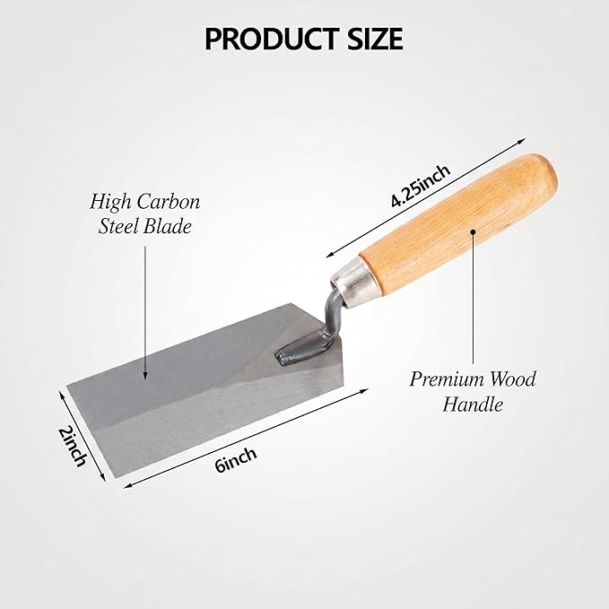 Masonry steel Margin Trowel, 6 x 2 Inches, High-Hardness Steel Blade, Ergonomic wood Handle