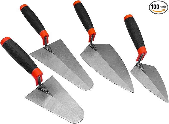 4 Bricklaying Knife Tool Sets, 6-inch and 9-inch Pointing Trowel and Putty Knife Sets, Rubber Handles, Concrete, Cement, Mortar, Mortar, Tile, Bricklaying and Putty Knives