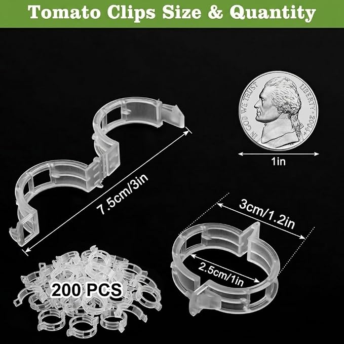 200PCS Plant Support Clips, Reusable Tomato Clips for Trellis, Plastic Garden Clips for Tomatoes, Cucumbers, Grapes, Peppers and Climbing Plants, Snap-On Vine Support Clips