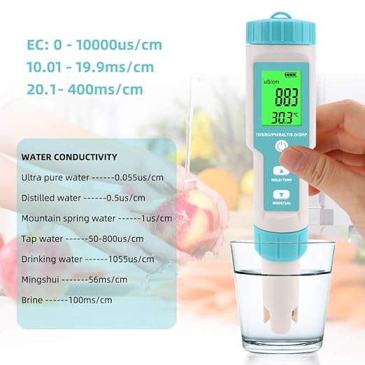 7 in 1 PH Meter Gomass 0.01 High Accuracy ph Tester Digital for Water TDS/EC/Salinity/Temp/ORP/S. G/PH Pen Tester Drinking Water, Hydroponics, Plants, Aquarium and Pool
