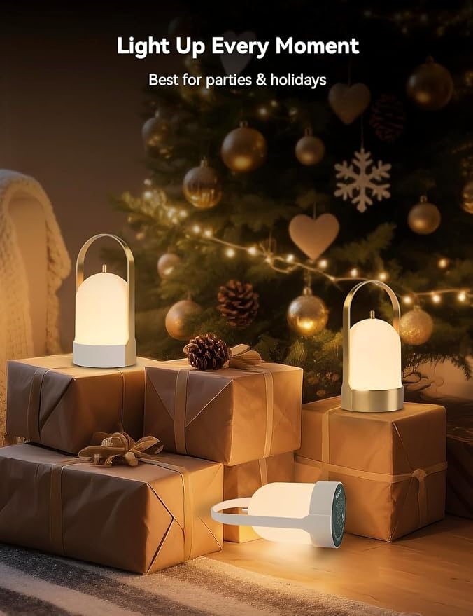 Tubicen Rechargeable Table Lamp Waterproof Outdoor Lantern Portable 4000mAh Battery Operated Camping Lamp Brass 4-Level Touch Dimmable Cordless Outdoor Table Lamp for Bedroom Bathroom Patio Balcony