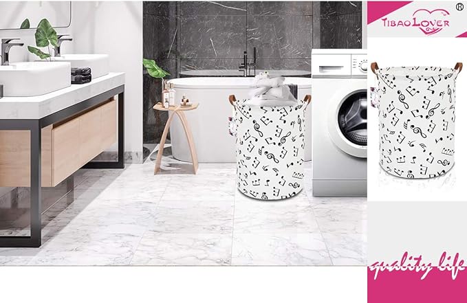 19.7" Large Sized Waterproof Foldable Canvas Laundry Hamper Bucket with Handles for Storage Bin,Kids Room,Home Organizer,Nursery Storage,Baby Hamper (Musical Note)