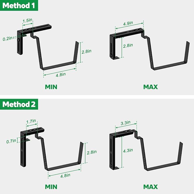 Balcony Planters Railing Hanging, Deck Railings Planter Boxes 16.9in, Railing Planter Box, Deck Planters for Railings, Railing Flower Box with Metal Brackets, Black Green