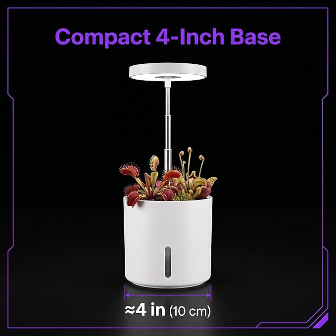 Self-Watering Planter with Grow Light, Smart Indoor Pot for Venus Fly Trap, Carnivorous Plants, African Violet, Cat Grass, Catnip & Herbs, 2-in-1 Wall + Desktop, USB 5W Full Spectrum LED