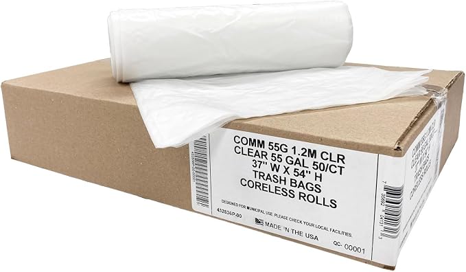 Ultrasac Heavy Duty 55 Gallon Clear Trash Bags - (Value 200 Pack) - 1.5 MIL equivalent Industrial Strength Plastic 37" x 54" for 50-55 Gal Cans -Fits Toter, Rubbermaid Brute, Carlislie Bronco etc.