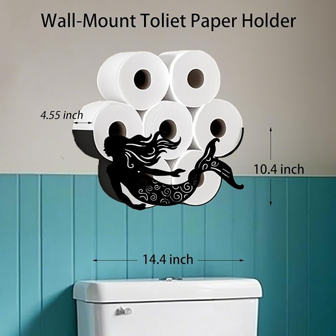 Whimsical Mermaid Toilet Tissue Holder,Animal Paper Holders,Decorative Metal Papers Holder,Funny Toilet Animal Storage for Bathrooms,Bathroom Paper Organizer for Extra 8 Rolls Wall Mounted Art Decor