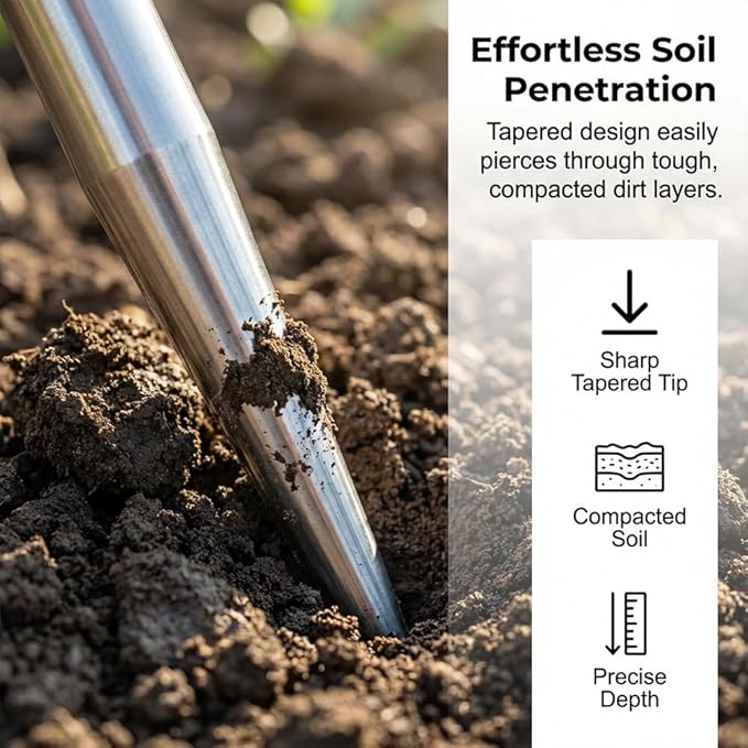 Plant Hole Digger for Planting, 2026 New T Wooden Handle, Seed Planter Tool for Plant Labels, for Self Watering Stakes, Hand Held Bulb Planter for Tulip Daffodil Crocus Garden Tool (S Solid)