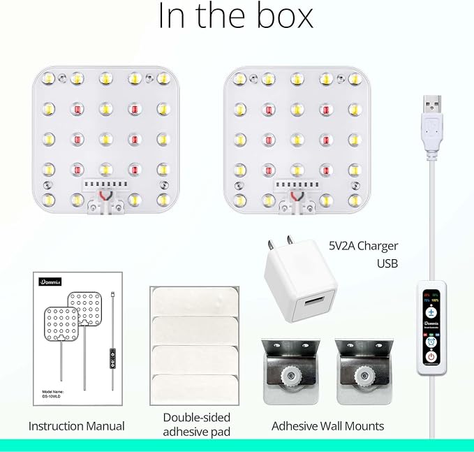 Full Spectrum LED Grow Light for Indoor Plants, 2 Panels 10W with 6/12/16h Timer Dimmable Plant Lights for Flower Veg Plant Growth USB,Daylight White, 1-Pack Kit