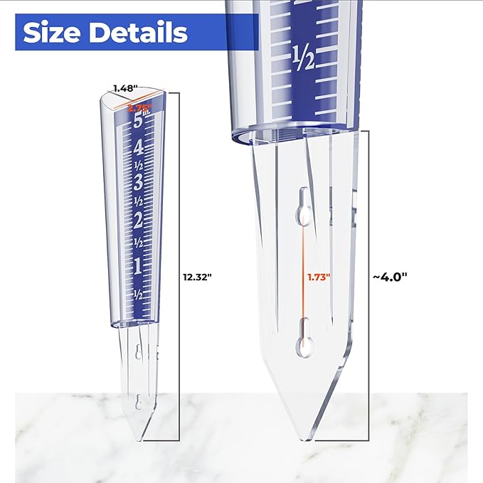 ANTOBLE Rain Gauge, 5 Inch Capacity Easy to Read Magnifying Rain Gauge for Outdoor Yard Fence Rainfall Monitoring (4Pcs)