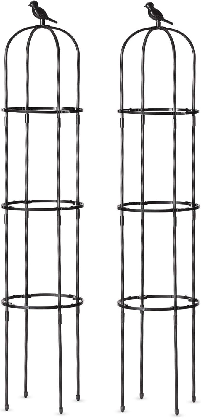 FOLLOOK Garden Obelisk Trellis for Climbing Plants Outdoor, 67 Inch Lightweight Round Plant Support for Roses Clematis Cucumber Vines Raised Garden Bed Planter, Black, 2 Pack