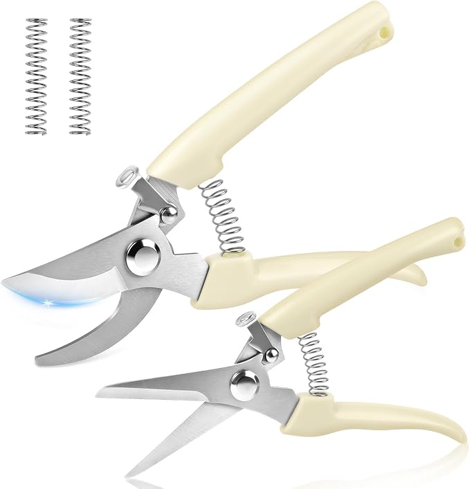 Ainiv 2Pack Pruning Shears, 1 Bypass Garden Clippers and 1 Straight Blade Floral Shears, Professional Flower Clippers, Lightweight & Ergonomic Gardening Scissors for Plants, Hedges and Flowers