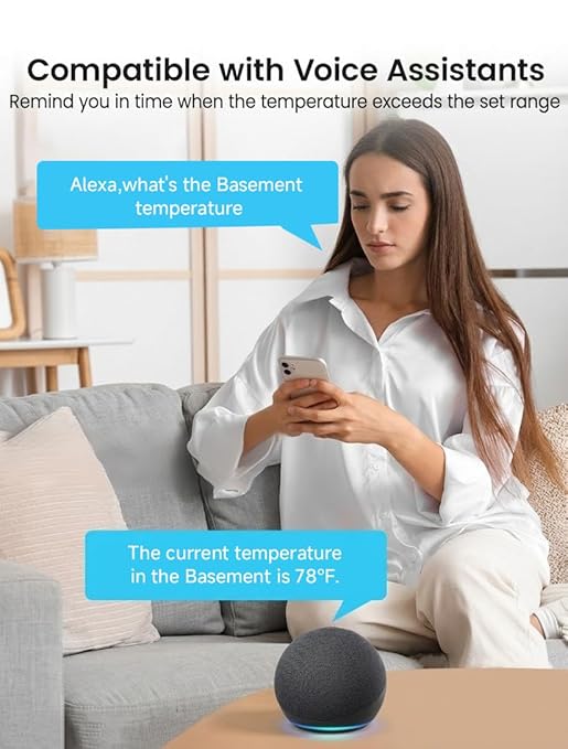 MOCREO WiFi Indoor Wireless Thermometer Hygrometer, 2000ft Long Range Temperature Humidity Sensor Monitor with Large LCD Display & Remot App Alert, 2-Year Free Data Export, for Patio, Garage, Basement