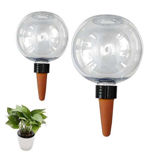 2pcsPlant Watering Glass Ball - Indoor Ceramic Automatic Waterer, Suitable for Gardens/Offices | Fashionable Design of Automatic Watering Device | Designed for Busy Office Workers//Plant Enthusiasts