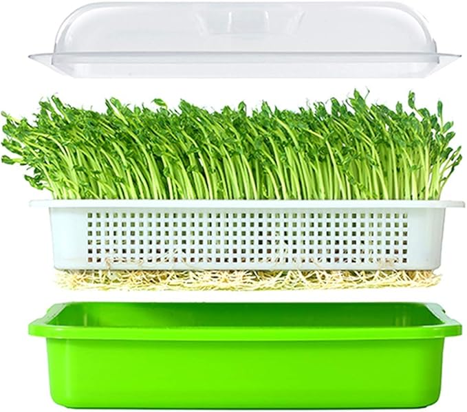 2 Pack of BPA Free Home Microgreen Soilless Hydroponics Seed Sprouter Grow Tray with Cover + Free Spray Bottle and 20 Sheets Growing Paper