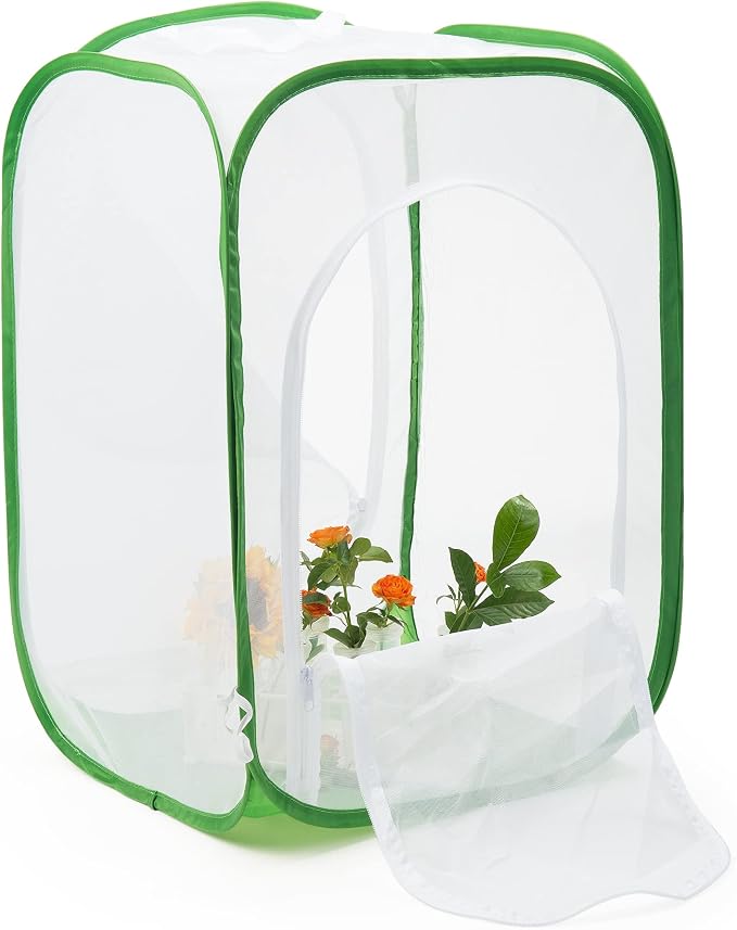Two Doors Monarch Butterfly Habitat, Insect Mesh Cage, Caterpillar Enclosure Terrarium Pop-up (15.7 X 15.7 X 24 Inches)