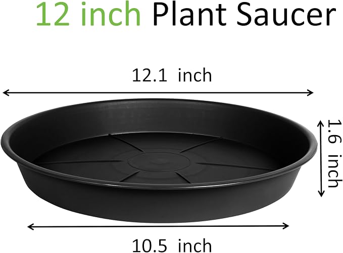 OVZILKI 2 Pack of Plant Saucer 12 inch, Black Plastic Flower Plant Pot Saucer, Heavy Duty Plant Drip Trays Saucers for Indoor, Plant Water Tray for Planters