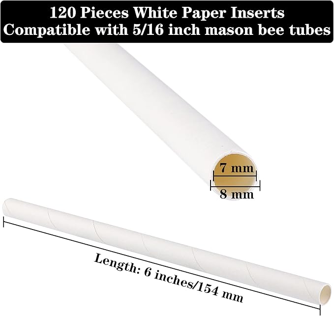 URATOT 120 Pieces Mason Bee Paper Inserts 6 Inches Beekeeper Cardboard Replacement Inserts Mason Bee Nesting Tubes Refills Inserts for Mason Bee Houses and Supplies, Outdoor and Garden