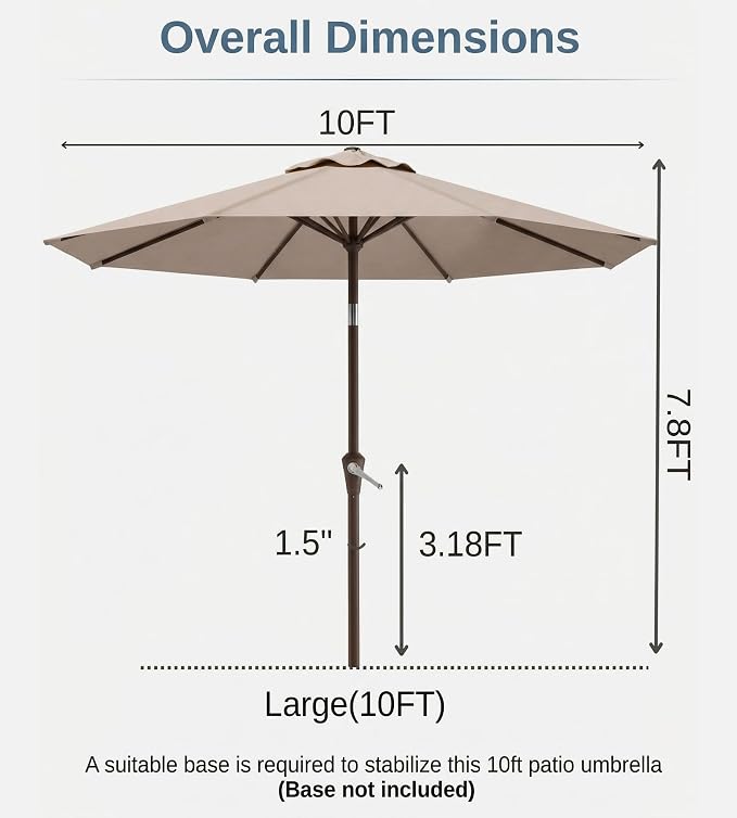 10FT Patio Umbrella, Outdoor Umbrella with Push Button Tilt and Crank, 8 Sturdy Ribs, UV Protection & Waterproof Market Umbrella for Pool, Backyard, Beach,Deck