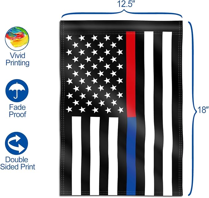 ANLEY Double Sided Premium Garden Flag, Thin Blue and Red Line US National Honor Police Officer & Firefighter Garden Flags - Weather Resistant & Double Stitched - 18 x 12.5 Inch