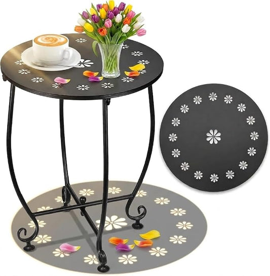 14 Inch Outdoor Side Tables for Patio, Weather Resistant Steel Patio Side Table, Small Round Outdoor End Table Metal Side Table for Patio Yard Balcony Porch Garden Black