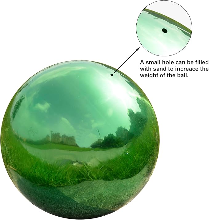 Nerien 12 Inch Gazing Ball, Stainless Steel Garden Mirror Globe, Polished Ornament Sphere, Hollow Floating Reflective Hemisphere, Home Outdoor Pond Housewarming Swimming Pool Decoration Gift, Green