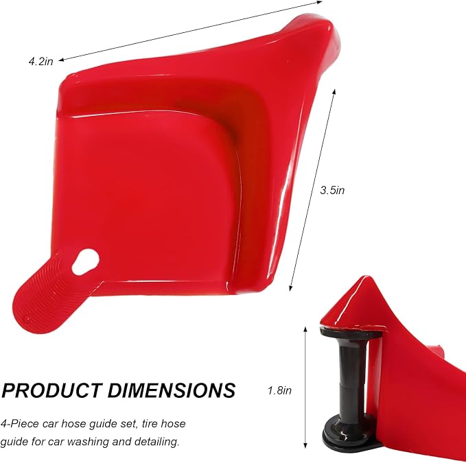 4 PCS Car Hose Guide, Car Washing Tire Hose Roller Preventing Stucking and Snagging Under The Wheels, Plastic Wheel Rolling System Tool Hoses Guides for Cars Trucks Motorcycles (Red)