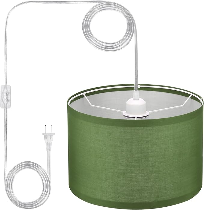 PATIKIL Plug in Pendant Light, 15Ft Rope Cord Hanging Lamp Fixture Army Green