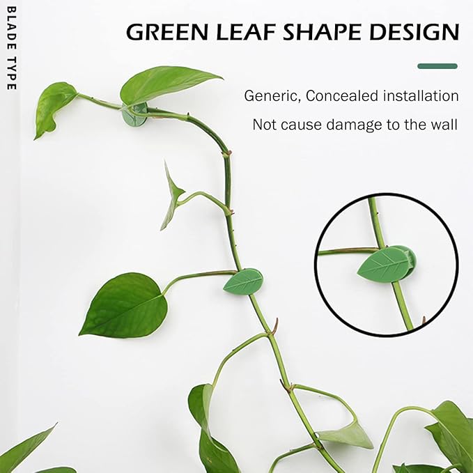 LUCKJUJU 60 Pcs Plant Climbing Wall Fixture Clips Self-Adhesive Hook Vines Traction Clips Invisible Holder Garden Green Leaf Simulation Self-Adhesive Hook Wire Fixing Supporting