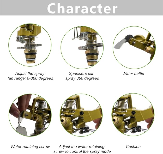 Sprinklers for Yard, 4-Point Thread Interface, Adjustable 360 Degree Sprinkler Lawn Sprinkler Sprinkler with a zinc Alloy Adjustable Angle and a 360-degree Rotating