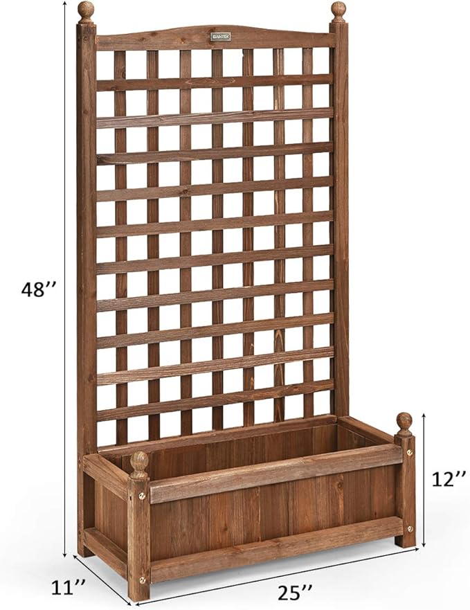 Giantex Wood Planter Free Standing Plant Raised Bed with Trellis for Garden or Yard (11" Dx25 Wx48 H)
