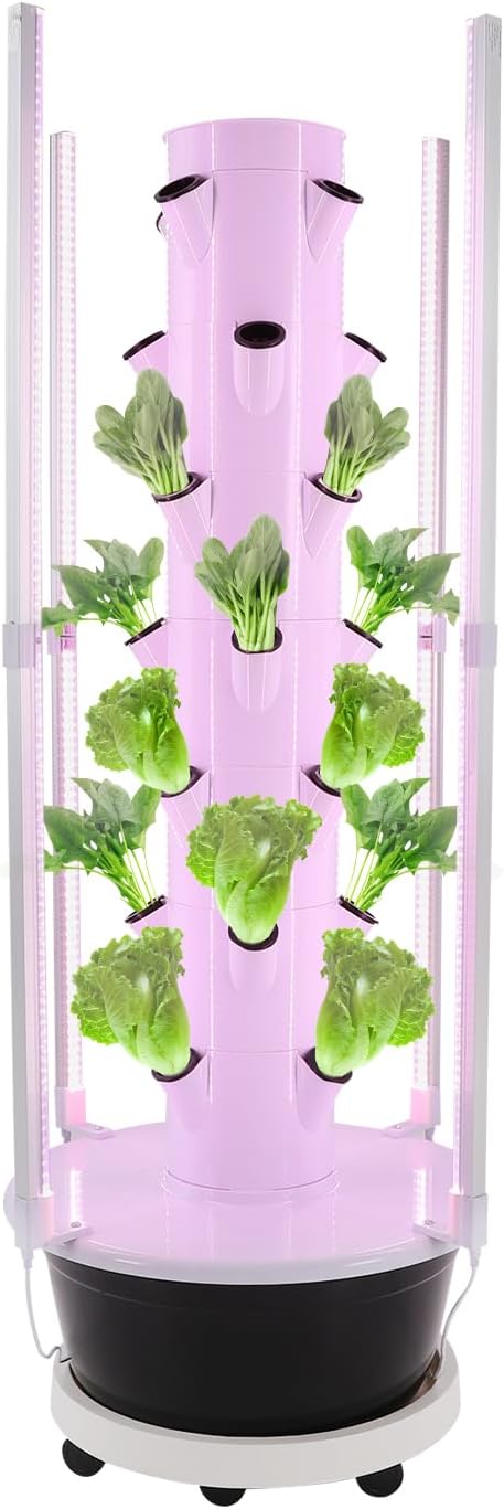 Hydroponic Growing System with LED Grow Lights, 28 Pods 7 Tiers Vertical Hydroponic Tower, Home Hydroponic Garden with Water Pump, Timer, Plants Germination Kit for Herbs, Fruits, Vegetables