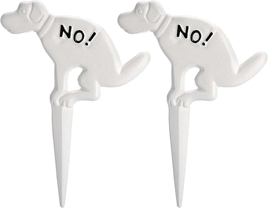 JUXYES Pack of 2 Cast Iron No Pooping Yard Sign Stake, No Dog Allowed Poop Spike Garden Hose Guides Decorative Stake for Garden Lawn Yard