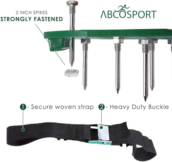 Abco Tech Lawn Aerator Shoes for Grass - Yard Aeration Tool with 3 Adjustable Straps and Heavy-Duty Metal Buckles - Aerating Shoes for Lawn Care, Grass Health, and Soil Ventilation