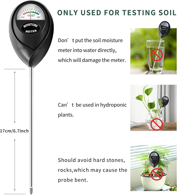 Censinda Soil Moisture Meter, Soil Moisture Monitor for House Plants, Soil Hygrometer Moisture Sensor for Indoor & Outdoor, Garden, Farm, Lawn Plant Care, No Battery Needed(Black)